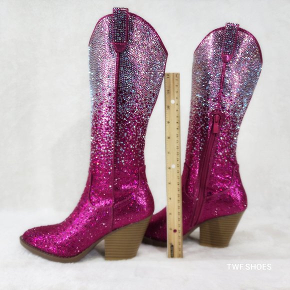 Wild Ones Fuchsia Ombre Rhinestone Western Cowgirl Knee Boots Hot Pink - Picture 14 of 17